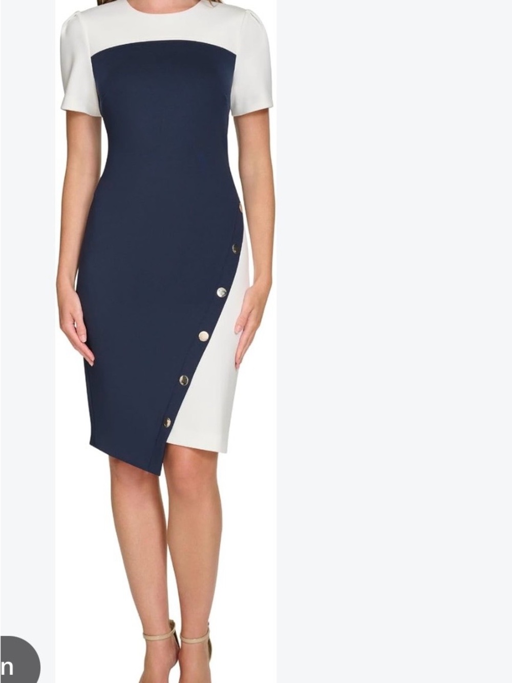 Tommy Hilfiger Navy and White Asymmetric Sheath Dress
